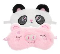 TOGEVAL Máscara de Ojos para Dormir de Peluche 2 Piezas Diseños de Animales Cerdito Rosa y Panda Corazón Ligera y Flexible Adecuado para Viajes y Descanso Cubierta Ocular