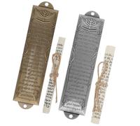 TOGEVAL Mezuzá Decorativa de Metal 2 Juegos Tamaño Compacto Color Antiguo Oro y Plata para Decoración de Puertas Hogar Símbolos Judíos y Plegaria Católica