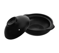 TOGEVAL Olla de barro cacerola 600ML para guisos y arroz en material arcilla color negro diseño clásico para cocina casera y restaurante con durabilidad