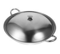 TOGEVAL Olla Seca con Tapa, Sartén para Estufa de Alcohol, Acero Inoxidable, Doble Asa, Plata, Agarre Cómodo, Redonda y Lisa, para Hot Pot y Cocina