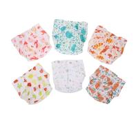 TOGEVAL Pañales para Ñiño Lavables y Reutilizables con Botones a Presión, 6 Piezas Estampados Variados (cactus, Langosta, Elefante, Volcán, Letras, Frutas), Pantalones de Entrenamiento