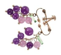 TOGEVAL Pendientes Colgantes de Uva para Mujer en Cristal Púrpura Acabado Brillante y Diseño en 3d, sin Perforaciones, Ideales para Cumpleaños y Trabajo