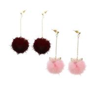 TOGEVAL Pendientes Colgantes Pompones de Piel Sintética 2 Pares Orejas de Gato Rosa y Burdeos Pendientes de Invierno Ligeros y Esponjosos para Mujer Joyería Llamativa para Fiestas y