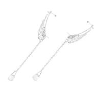 TOGEVAL Pendientes de Alas para Mujer Cadena de Cristal Plateados Pendientes Largos Colgantes Diseño de Alas y Borlas Joyería Elegante para Fiesta y Uso Nocturno