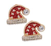 TOGEVAL Pendientes de Botón de Gorro Navideño con Cristales Joyería de Aleación y Gotas de Esmalte Elegantes Pendientes Festivos para Mujer Fiestas y Eventos de Navidad