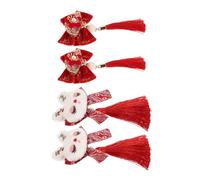 TOGEVAL Pinzas Pelo Tradicionales de Año Lazos Rojos, Flores y Borlas, Accesorios Cabello de Niña, 2 Pares de Horquillas Estilo Chino Hanfu para Festivales y Celebraciones