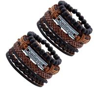 TOGEVAL Pulsera de Cuero para Hombre Pulsera Retro Trenzada Set de 2 Piezas Estilo Punk Piel Auténtica Unisex Decoración de Muñeca Moda Casual Talla Única
