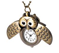 TOGEVAL Reloj de Bolsillo Vintage Creativo Búho Retro Latón Antiguo Obsequio para Hombre y Mujer Uso Diario Diseño Alas y Media Luna