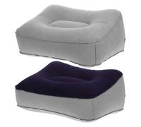 TOGEVAL Reposapiés Inflable Portátil de Viaje 2 Unidades, Cojín Relajante para Pies, PVC Flocado Hipoalergénico, Colores Azul Oscuro y Gris Claro, Almohadilla de Descanso Cómoda