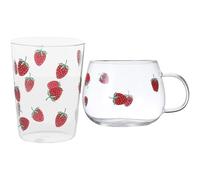 TOGEVAL Set de 2 Vasos de Vidrio Diseño de Fresa, Inodoros y Multifuncionales, Ideales para Bebidas Frías en Casa u Oficina, Estilo Creativo y Único