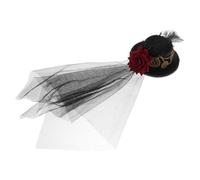 TOGEVAL Sombrero Copa Pequeño Steampunk con Velo y Rosa Roja para Mujer y Niña Tocado Gótico con Clip Mini Sombrero con Pluma y Malla Transpirable Accesorio para Carnaval y Cosplay