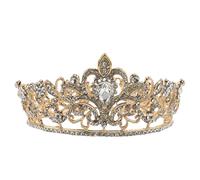 TOGEVAL Tiara de Novia Dorada Gemas de Imitación Adorno para Cabello de Boda Tocado de Princesa Elegante para Fiesta y Dama de Honor Diadema Nupcial Ligera y Cómoda