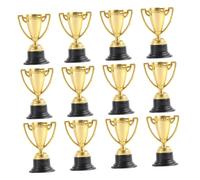 TOGEVAL Trofeos de Plástico Dorado, 12 Piezas, con Base Negra, Premios para Ceremonias, Competiciones Escolares y Fiestas Infantiles Reutilizable