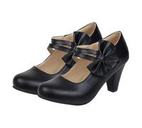 TOGEVAL Zapatos de Tacón con Lazo para Mujer Tacones Altos Estilo Mary Diseño Creativo Antideslizantes Elegantes y Modernos para Fiesta y Oficina Color Negro Talla