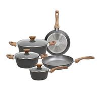 Tognana Great Stone - Batería de cocina y sartenes, juego de 2 sartenes, 3 cacerolas, 3 tapas transparentes, 8 piezas, aluminio, gris