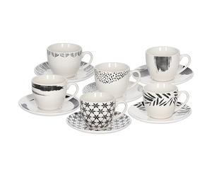 Tognana Zenith, paquete de 6 Tazas tè con platito, Porcelana, blanco