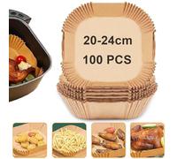 TOGOO Papel Para Freidora de Aire, 100 Piezas 20-25cm Cuadrado Papel Freidora de Aire, Desechable Antiadherente a Prueba de Aceite Papel de Horno para 5-8L Freidora de Aire Microondas