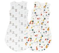 TOGOU2S Saco Dormir Bebe Verano, 2Pcs 0.5 Tog Saco de Dormir Bebe Unisex para Bebé Niños de 6 a 18 Meses, 100% Algodón Transpirable, Ajustable Saco Bebe 65 a 85 cm, Animales de Dibujos Animados