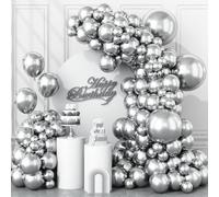 Togvu Globos plateados metálicos de diferentes tamaños, 123 paquetes de arco de globos plateados, paquete de 18, 12, 10, 5 pulgadas, guirnalda de globos plateados cromados para cumpleaños, graduación