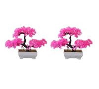 Toheitian 2 Piezas de Plantas Artificiales BonsáI, Maceta de PláStico para áRbol PequeñO, Planta Falsa, Adornos en Maceta para la Mesa de la HabitacióN del Hogar, Rosa
