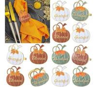 Toheitian Anillos para servilletas Festivos Calabaza Hoja de Arce | Conjunto de 12 anillos para servilletas en tono dorado rústico, diseño otoñal para Halloween y Acción de Gracias.