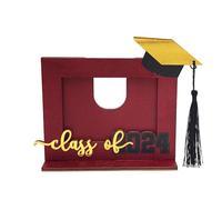 Toheitian de Fotos de Fotos de Graduación de Madera Sombrero de Soltero Letra Grabada Portafotos para Decoración del Hogar de Oficina Rojo