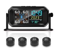 Toheitian de Monitoreo de Presión de Neumáticos TPMS T13 con Energía Solar y 4 Sensores Externos. Dispositivo de Monitoreo de Presión de Neumáticos para Automóviles.