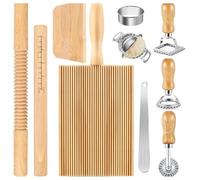 Toheitian Juego de 10 Piezas para Hacer Pasta: Rodillos de Madera, Tabla para Ñoquis, Máquina para Hacer Dumplings y Más