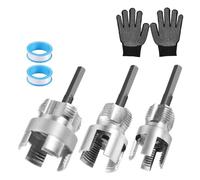 Toheitian Juego de 3 Herramientas para Roscar Tuberías, Roscador Interno y Externo para Tuberías de PVC de 1/2", 3/4" y 1", con Cinta de Sellado y Guante.