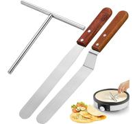 Toheitian Juego de 3 Piezas de Espátula y Esparcidor de Crepes con de Lana, Espátula Curvada y Offset, Palas para Voltear Crepes, Apto para Cualquier Sartén de Crepes, Herramienta para Panqueque
