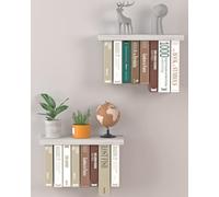Tohiasen Juego de 2 estantes flotantes para libros montados en la pared, estantería colgante de madera, soportes de metal invisibles, estantes de pared para libros y exhibición de decoración, estante