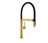 Tohlar Grifo de cocina dorado, mezclador de grifos de cocina con spray extraíble, acabado dorado cepillado, familia de color dorado, montaje en 1 agujero
