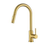 Tohlar Grifo dorado para cocina, grifo de cocina dorado cepillado con ducha extensible, grifos mezcladores de alta presión para cocina, acero inoxidable moderno