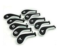 TOHMLAPE Juego de 10 fundas para cabezas de palos de golf de cuello largo con cremallera para hierros, Taylormade Ping, Callaway, Mizuno Cobra, Negro y blanco.