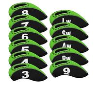 TOHMLAPE Juego de 11 fundas de neopreno para cabeza de hierro con números grandes 3-9/AW/PW/SW/LW para todas las marcas Callaway Ping Taylormade Cobra, color negro y verde