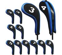 TOHMLAPE - Juego de 12 fundas protectoras para cabezas de palo de golf con cremallera para planchas Titleist, Callaway, Ping, Taylormade, Cobra, Nike, Black + Blue