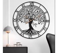 TOHOOYO Gran árbol de la vida reloj de pared de metal negro reloj de pared grande decoración del hogar sala de estar relojes de pared con números reloj silencioso de medio siglo reloj moderno familia