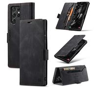 TOHULLE Para Samsung Galaxy S22 Ultra Case, Vintage Wallet Case Titular de la tarjeta Kickstand incorporado Magnético Flip Folio Funda de cuero para Samsung Galaxy S22 Ultra - Negro