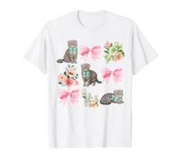 Toile Scottish Fold Cat Coquette Toile con Lazo Rosa con Estampado Floral Camiseta gráfica económica, Hombre, Blanco, M
