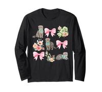 Toile Scottish Fold Cat Coquette Toile con Lazo Rosa con Estampado Floral Manga Larga