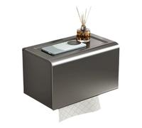 Toilet Paper Holder, Bath Tissue Organizer, Wall Mount Tissue Storage Box, 7.87x5.12x5.12 Inches Rustproof Aluminum Design, No-Drill Installation for Bathroom, Restaurant & Kitchen