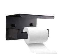 Toilet Paper Holder, Wall Mounted Toilet Roll Storage with Shelf, Stainless Steel No Drill Bathroom Accessories, Multifunctional Tissue Organizer, and Black, 5.51x3.74x3.74 Inches