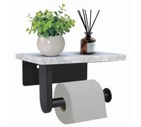 Toilet Paper Holder with Natural Marble Shelf for Bathroom Washroom,Wall Mounted Tissue Holder Suitable for Mega Roll (Small 6.7 * 4.3 in Matte Black)
