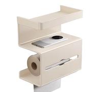 Toilet Paper Holder with Shelf, No Drilling Tissue Rack, Wipes Storage Organizer, Space-Saving Design, Rust Resistant, Easy Install, Compact Build, Hidden Storage, Perfect for Apartment, Bath, Guest
