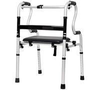 Toilet Safety Frames, Lightweight Aluminium Elderly Walker with Seat, Folding Walking Frame Wide Walking Assist Walker with Adjustable Height VBTJWRFE