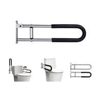 Toilet Safety Rail, 23.8 Inch U-Shaped Handicap Grab Bar, Foldable Senior Safety Pole, Flip Up Toilet Grab Bar with Anti-Slip Support Handle, 300 Lb Load Capacity for Elderly (Black)