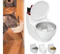 Toilet-Shaped Cat Water Bowl, Toilet Water Bowl for Cats, Nolvety Wall-Mounted Detachable Pet Water Dispenser with Stainless Steel Inner Bowls for Your Cat Drink More (White)