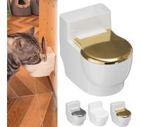 Toilet-Shaped Cat Water Bowl, Toilet Water Bowl for Cats, Nolvety Wall-Mounted Detachable Pet Water Dispenser with Stainless Steel Inner Bowls for Your Cat Drink More (Golden)