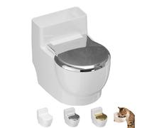 Toilet Water Bowl for Cat, Toilet Shaped Pet Water Dispenser for Cat Dog, Small Funny Bowl for Dogs, Space Saving Elevated Design Water Dish for Indoor Cats Home Use (Silver)