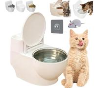 Toilet Water Bowl for Cat, Wall-Mounted Toilet-Shaped Cat Bowl, Toilets Shaped Pet Water Dispenser, Stainless Steel Insert Non-Spill, Easy Clean, Let Your Cats Drink More Waters (White)